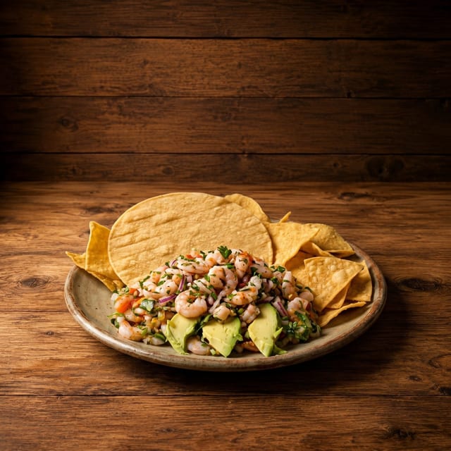 Shrimp Ceviche Tostada.